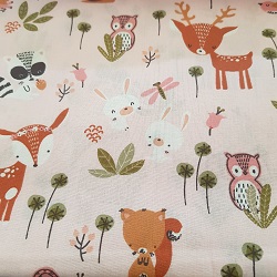Cot Quilt Backing Woodland Creatures Pink