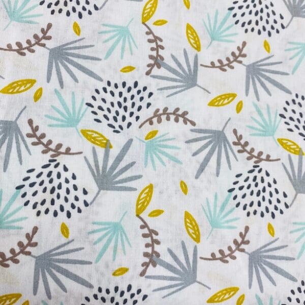 Cot Quilt Backing Aqua Grey Leaves